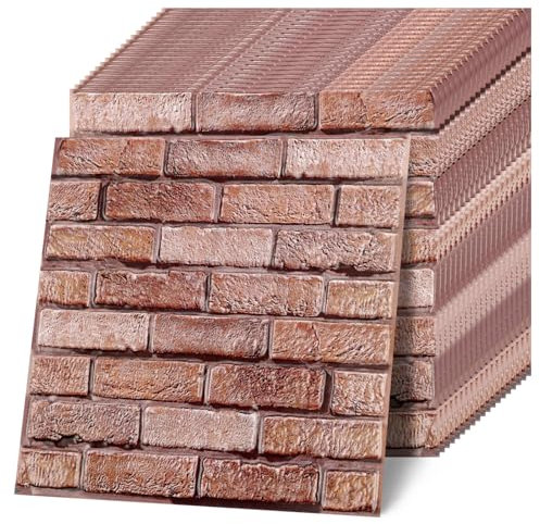 Oungy 20 Stück 3D Wandpaneele Selbstklebend 30 × 30 cm PU Steinpaneele Wandverkleidung Innen Steinoptik Selbstklebend Roter Ziegelstein 3d Wandpaneele für Wohnzimmer,Schlafzimmer,Küche