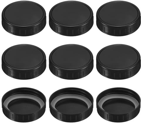 sourcing map 70mm Regular Mouth Plastic Mason Jar Lids, 9pcs Plastic Storage Caps with Sealing Rings for Ball Canning Jars, Black