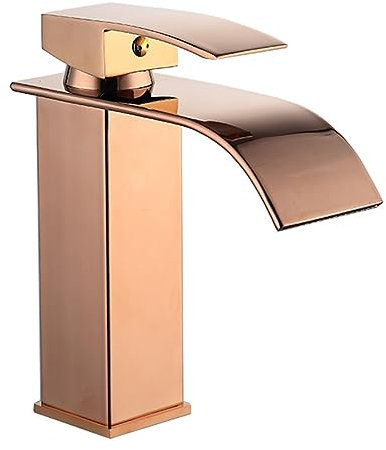 Robinet de Lavabo pour Salle de Bain Buse Plate de Cascade Robinet de Salle de Bain Cascade Chaude Et Froide Buse à Trou Unique pour Évier Or Rose Robinet Mitigeur Lavabo Salle de Bain