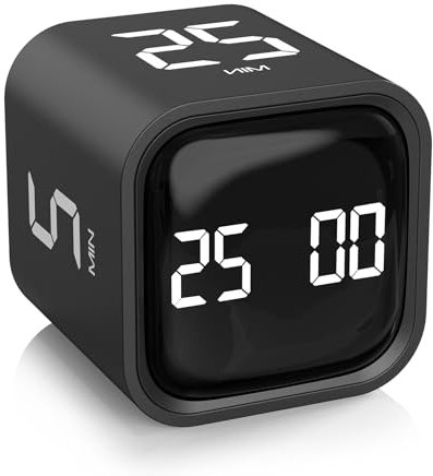 Rotating Pomodoro Timer 5, 25, 10 50 Minutes Preset, Desk Productivity Flip Timer, ADHD Tool Cube Countdown Stopwatch, Vibration/High/Low Volume/Custom Modes, for Work, Study, Back to School, Kitchen