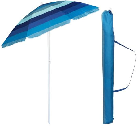 VIRSUS Ombrellone da Spiaggia 950, Diametro 180 cm, Tessuto Poliestere 440 gr, Asta in metallo da 32 mm, 8 Stecche, Snodo Regolabile, Ombrello da Mare con Sacca Tracolla (Righe Blu e Azzurro)
