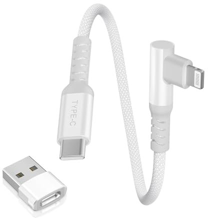 Basesailor USB C to Lightning Charger Cable Right Angle 0.3M with USB A Adapter,USB Type C Fast Charging Cord Lead for Apple iPhone 14 13 12 11 Mini Pro Max Plus,XS XR X 8 7 SE,iPad 8th 9th Generation
