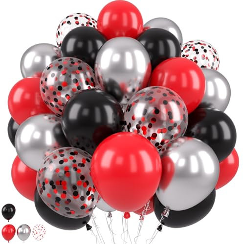 Red Black Silver Balloons, Red and Black Balloons Black Red Silver Balloon Confetti Balloon for for Super Spider Hero Man Theme Birthday Baby Shower Wedding Race Car Party Decorations
