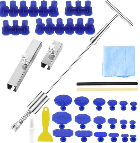 Zevmi Kit di riparazione di ammaccature per auto: kit di riparazione per auto Paintless con martello a T Bar Puller Slide Slide Hammer, 22 pastiglie per la rimozione di ammaccature