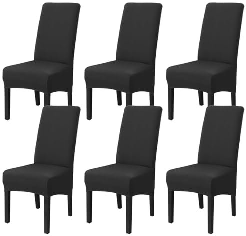 VZU 6PCS Chair Cover, Stretch Chair Covers for Dining Room, Removable and Washable Full Wrap Elastic Chair Cover, Water Proof Seat Covers for Hotel, Wedding (Black)