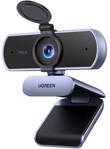 UGREEN Webcam 2K, USB A Webcam mit Mikrofo, Kamera PC, Fixfokus, 80°Sichtfeld, Kamera mit Privacy Cover, Automatische Lichtkorrektur, Stereo-Sound, Plug & Play, PC Camera für Windows/MacOS/Zoom/Skype