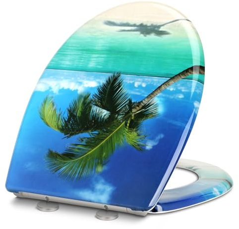 Premium WC-Sitz Toilettensitz mit Absenkautomatik, YOTOREE Toilettendeckel, O Form Duroplast Klodeckel mit Verstellbaren Scharnieren, Quick-Release Funktion für einfach Reinigung, Blauer Sandstrand