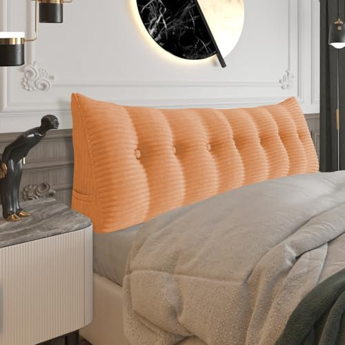 BNCKTRD Dicklich Rückenkissen Lesekissen für Bett und Couch, Rückenlehne Kopfende, Dreieckiges Sofakissen Bücherkissen, Wandkissen für Bett Herbst Winter, Kordsamt Pfirsichfarbene Koralle 200cm