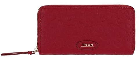 THUN - Portafogli con chiusura zip in ecopelle bordeaux, 19x10 cm, altezza 3 cm, collezione Sempre con me