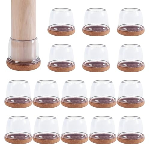 Qobobo Protector Patas Sillas Silicona Redondas 16PCS Protectores Patas Sillas Silicona Transparentes con Fieltro Cubre Patas Sillas Silicona Tacos Sillas Patas Redondas para Muebles 25-37mm