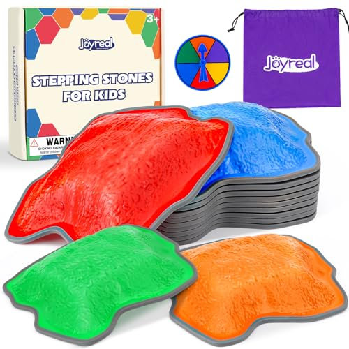 Joyreal Piedras escalonadas para niños, 10 piedras sensoriales antideslizantes, 1 tocadiscos, 1 bolsa de almacenamiento, juego de juguetes de equilibrio para mejorar el equilibrio y las habilidades