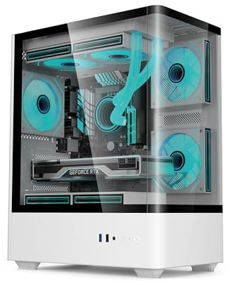 iONZ PC Case mATX Mid Tower Gaming with 3 ARGB PWM Fans, KZ19 Spin - Clear | White