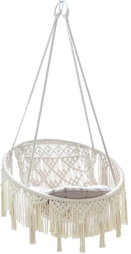 Hanging Chair Indoor Hängeschaukel Indoor Rund Hängesessel Handgefertigte Gestrickte Baumwolle Seil Hängematte Swing Stuhl mit Kissen und Hängenden Hardware-Kits