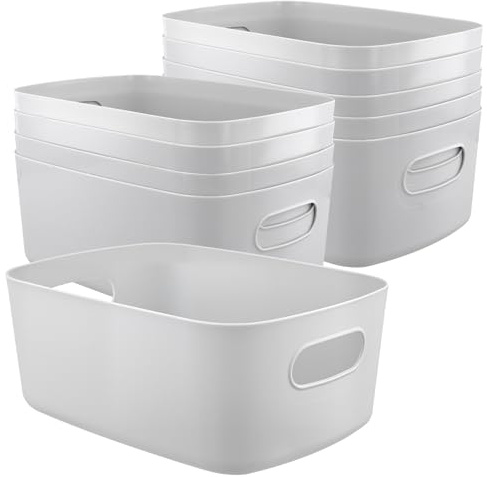 NAMYEUT 10 Stück Aufbewahrungskorb Grau Plastik, 24,5x18x10cm Aufbewahrung Körbe Kunststoff Organizer Box, Stapelbare Aufbewahrungsboxen für Küche, Regale, Schubladen