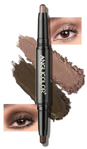 Anglicolor Lidschatten Stift 2 Farbig,Wasserfester lidschatten Glitzer Und Matter,Langanhaltend,Make-up Für Faltenfreie Augen (03 brown shimmer/espresso)