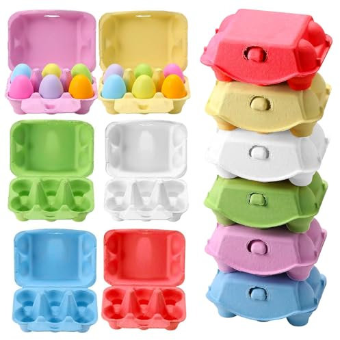 12Pcs Half Dozen Egg Cartons,Natural Pulp Paper Cartons Cheap Bulk,Colored Egg Cartons 6 Count,Reusable Cardboard Eggs Carton for Easter Toy,Gifts,Crafts