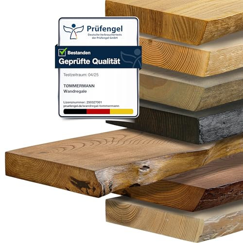 tømmermann - Wandregal mit Baumkante - massives Schweberegal Farbe Whiskey 60 cm Länge - Regalbrett aus Eschenholz 100% natürlich - Rustikales Wandboard mit unsichtbarer Wandmontage - Massivholzbrett