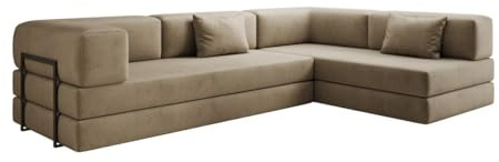 Luxusbetten24 Designer Sofa Lazy L in Samt Sand Rechts