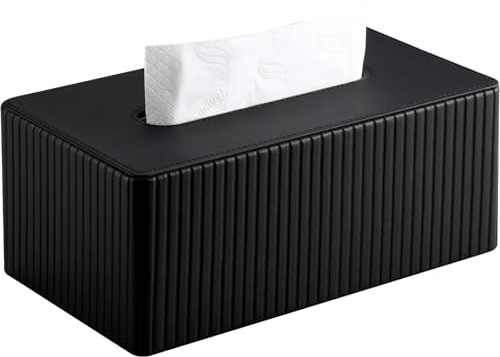 KINGFOM Porta Fazzoletti in Pelle PU, Rettangolare Fazzoletti Box per Ufficio, Casa, Bagno (Nero)