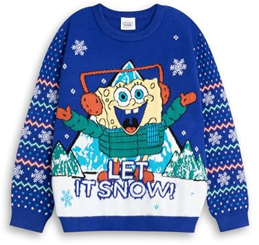 SPONGEBOB SQUAREPANTS Christmas Jumper Options for Kids | Long Sleeve Crew Neck Winterwear for Holiday Celebrations | Cartoon Character Merchandise | Spongebob Merch