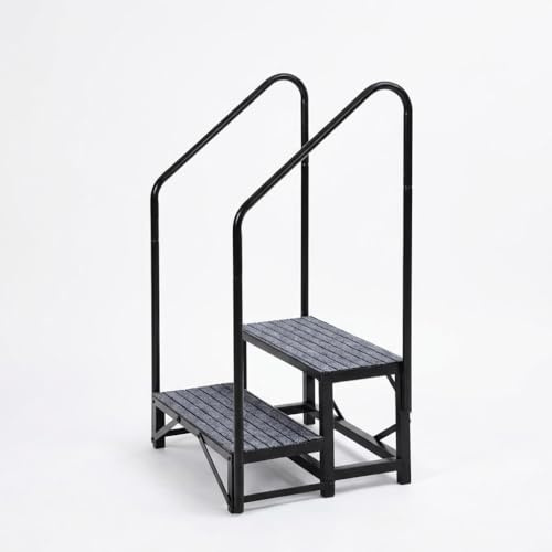 Garvee Escaliers RV Portatifs 2 Marches avec Rampe, Échelle RV | avec Tapis Antidérapants, pour Roulottes, Camping-Cars, Baignoires Balnéo, Terrasses, Piscines, Animaux Domestiques