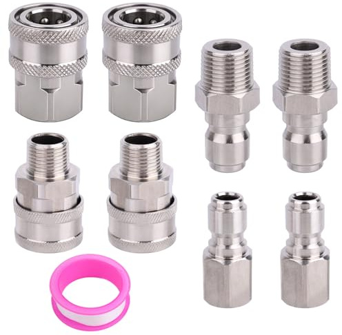 8pz Kit Raccordi Rapidi Pulitrice ad Alta Pressione, 3/8 Pollici Acciaio Inossidabile Adattatore Raccordo Tubo Rapido con Nastro PTFE Raccordo Filettato NPT Maschio e Femmina