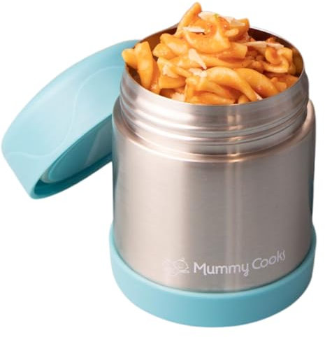 Mummy Cooks - Insulated Children's Food Flask 300ml (Blue) - FREE STICKERS