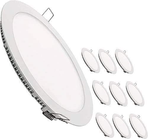 LEDUNI ® Downlight Panel LED Redondo 6W Circular 600LM Color Blanco Neutro 4000K Angulo 120 IP40 OPAL Aluminio 120 * 12Hmm Dimension de corte 105mm Pack de 10 Unidades