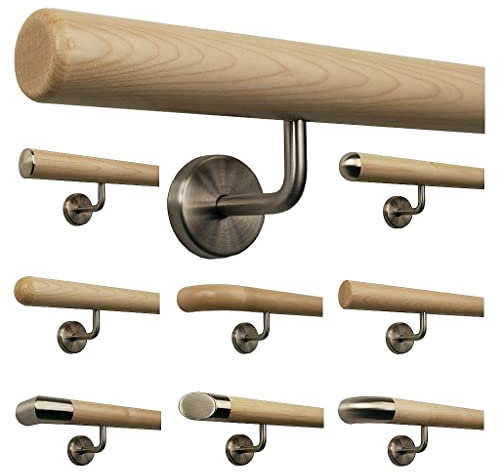 Ahorn Geländer Handlauf Treppe Holz Griff gewinkelt Edelstahlhalter, Länge 30-500 cm aus einem Stück/Variante:110 cm mit 2 Halter Radius gefräst