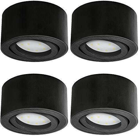 SSC-LUXon CELI-1B LED Aufbau Deckenleuchte schwarz gebürstet 4er Set - flach, rund & schwenkbar - Spot inkl. LED 4W warmweiß