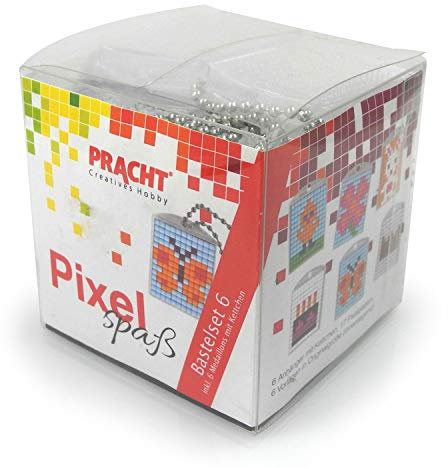 Pracht Creatives Hobby Pixel P90013-63501 Spaß Bastelset 6, zur Gestaltung von 6 Schlüsselanhängern für Kinder, kinderleichtes Stecksystem, ohne Bügeln und Kleben, Steinchen aus Biokunststoff