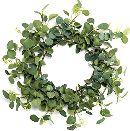 LOHASBEE Künstlicher Eukalyptus-Kranz, 55,9 cm, künstliche grüne Blätter, Kranz für Zuhause, Haustür, zum Aufhängen, Wand, Fenster, Hochzeit, Party, Dekoration