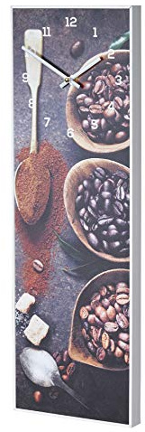 levandeo Wanduhr 20x60cm Braun Kaffee Coffee Rahmen Weiß Küche Bild Cafe Wanddeko Uhr Kaffeebohnen
