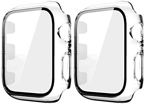 HANKN 2 Pezzi Apple Watch Serie 3 2 1 38mm Cover Proteggi Schermo Vetro Temperato Custodia, Rigida Antiurto Series 8 Case Copertura Totale Iwatch (38mm, Trasparente)