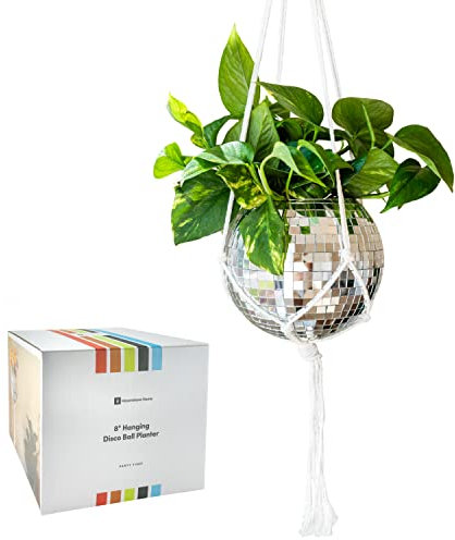Havenstone Home Hängender Discokugel-Pflanztopf 20,3 cm – Makramee-Pflanzenhänger für Zimmerpflanzen, Heimdekoration und Raumdekoration mit Baumwollseil