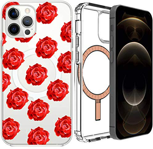 Mixroom - Cover Custodia per Apple iPhone 12 con Cerchio Magnetico Compatibile con l’Alimentatore MagSafe Disegno Rose Rosse 408