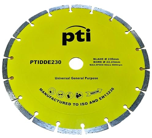 PTI 9 Diamond Cutting Disc - Angle Grinder Discs for Metal, Concrete, Stone, Wood, Tile & Bricks - Segmented Oscillating, Bore:22.23mm