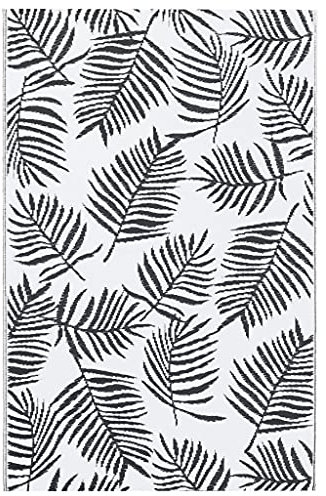 vidaXL Outdoor Teppich Zweischichtiger Jacquard Terrassenteppich Küchenteppich Außenteppich Indoor Balkon Terrasse Flur Küche Bad Weiß Schwarz 160x230cm PP
