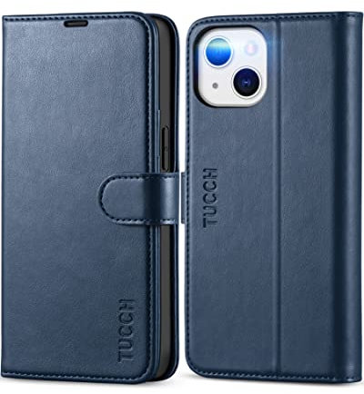 TUCCH Wallet Case for iPhone 13 (6.1) 2021 5G, PU Leather Case with RFID Blocking Card Slot Kickstand[Shockproof TPU], Magnetic Protect Book Flip Folio Cover Compatible with iPhone 13, Dark Blue