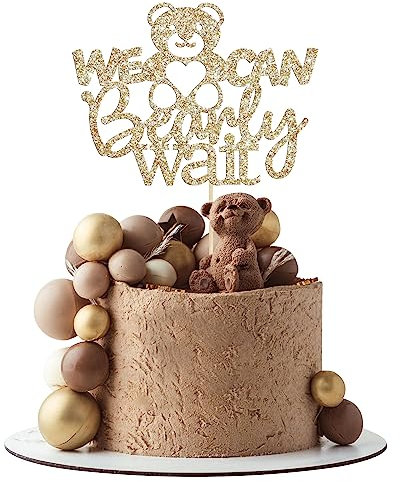 Gyufise Tortenaufsatz mit Aufschrift We Can Bearly Wait, für Babyparty, goldfarben, 1 Stück