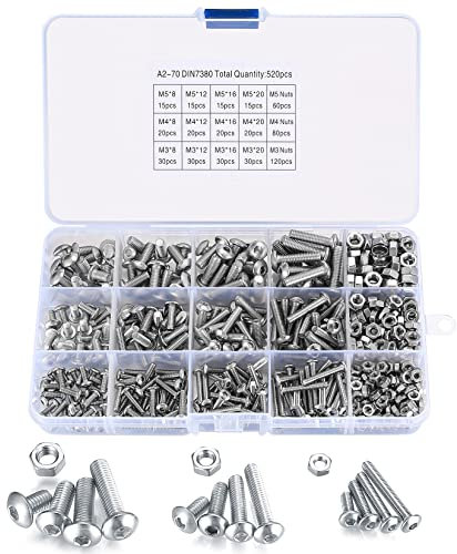 Viti a Testa Svasata con Dadi, M3/M4/M5 - Acciaio Inox, Esagono Incassato, Testa Tonda (argento)