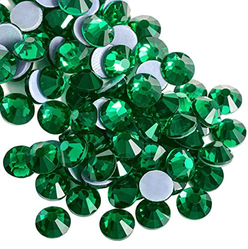 Beadsland 2880 Stück Smaragdgrün Hotfix Strasssteine, Hitzefix Strasssteine zum Basteln, Hotfix Kristallrunde Edelsteine, Smaragdgrün (SS10/2.7-2.9mm)