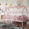 ZYLOYAL10 Kinderbett, Hausbett 90x200 cm - 5 bis 10 Jahren - Massivholz Kinderbett mit Rausfallschutz und Lattenrost (ohne Schublade, Rosa)