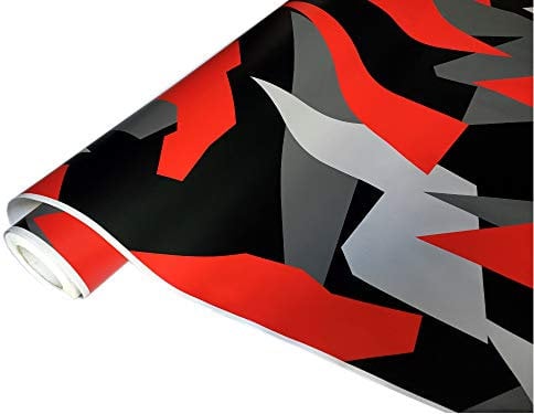 folimac 8,43 €/m² Camouflage Autofolie Selbstklebend mit Luftkanäle Schwarz weiß Grau Rot #33 (6m x 152cm)