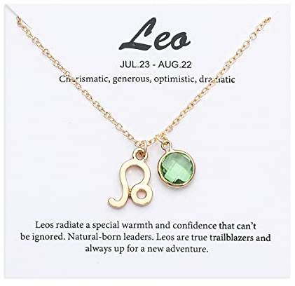 TGOLM 14k Gold Plated Leo Sign August Birthstone Created-peridot Crystal Necklace for Women Birthday Gift