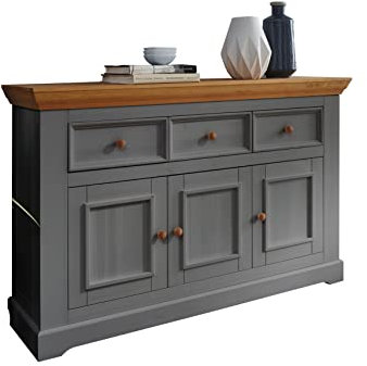 Woodroom Sideboard in Kiefer massiv grau Kommode Anrichte (BxHxT 137x94x42 cm)