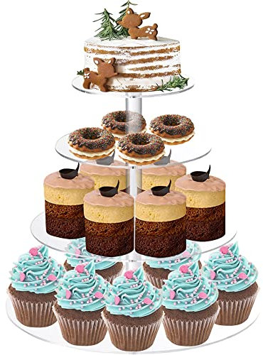 Lighterday 4 Tier Cupcake Stand Acrylic Cake Stand Round Cake Display Stand Reusable Dessert Donut Cake Stands for Wedding Birthday Party