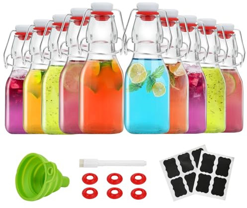 ZEBEIYU Botellas de vidrio con tapa abatible de 4 onzas con tapas herméticas abatibles para cerveza casera, bebidas, aceite, vinagre, agua, refrescos, kéfir, limoncello, licor casero, vainilla