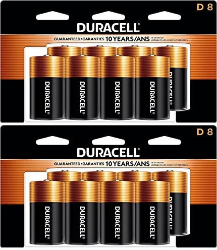 Duracell Coppertop D Batteries, 8 Pack, D Battery with Long Lasting Power, Multipurpose Alkaline D Battery for Home and Office Devices (2 Pack)
