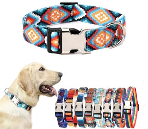 Hotlion Halloween-Hundehalsband, Bohemia-Blumen-Tribal-geometrische Muster – weiches ethnisches Trainingshalsband verstellbar für kleine, mittelgroße und große Hunde (Raute), S